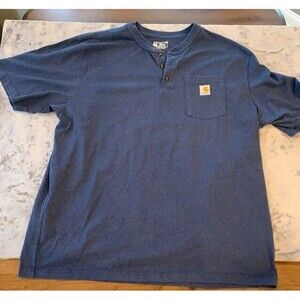 Carhartt T-Shirt Men's 2XL Short Sleeve Crew Neck Relaxed Fit Pocket Logo Blue